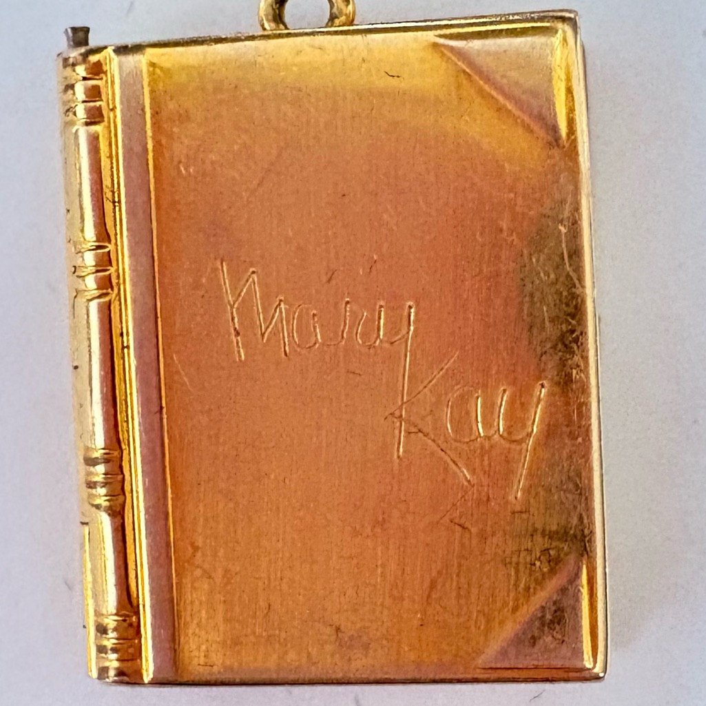 Mary Kay Signed Gold Book Pendant Necklace